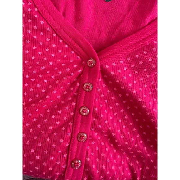 Vintage Y2k America's Next Top Model Pink Henley Top Velvet Guitars size JR XL - Picture 4 of 7